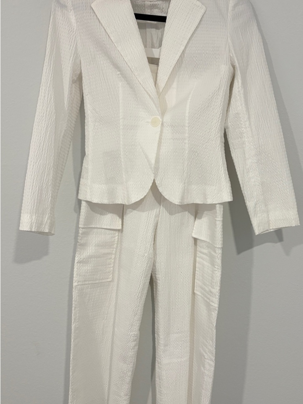 White Claudie Pierlot Paris Seersucker Textured Women's Suit Pants/ Blazer Chic